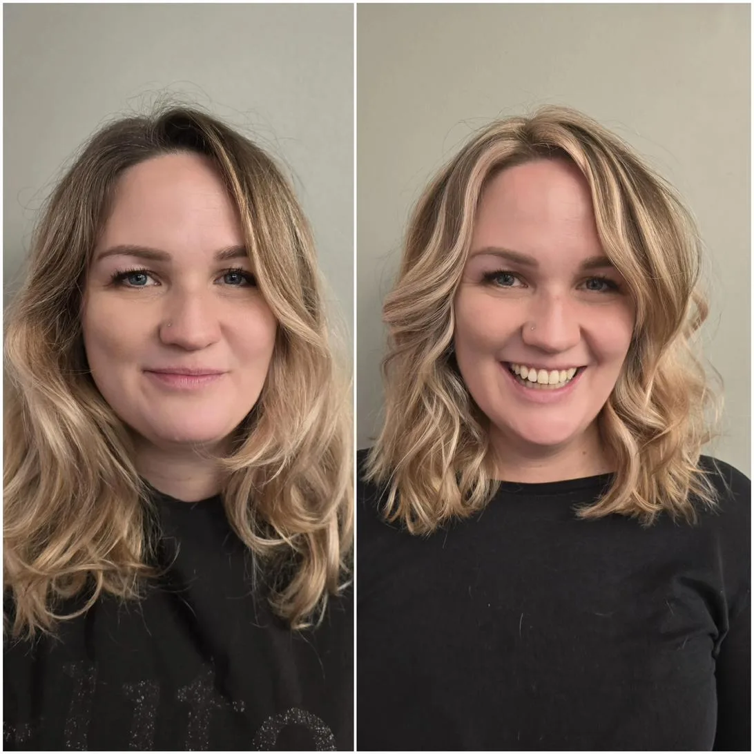 Avant après balayage blond coupe bob Paris