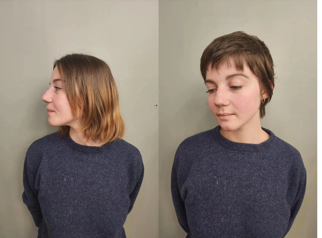 Avant après coupe bob vers pixie par coiffeuse Paris 3e