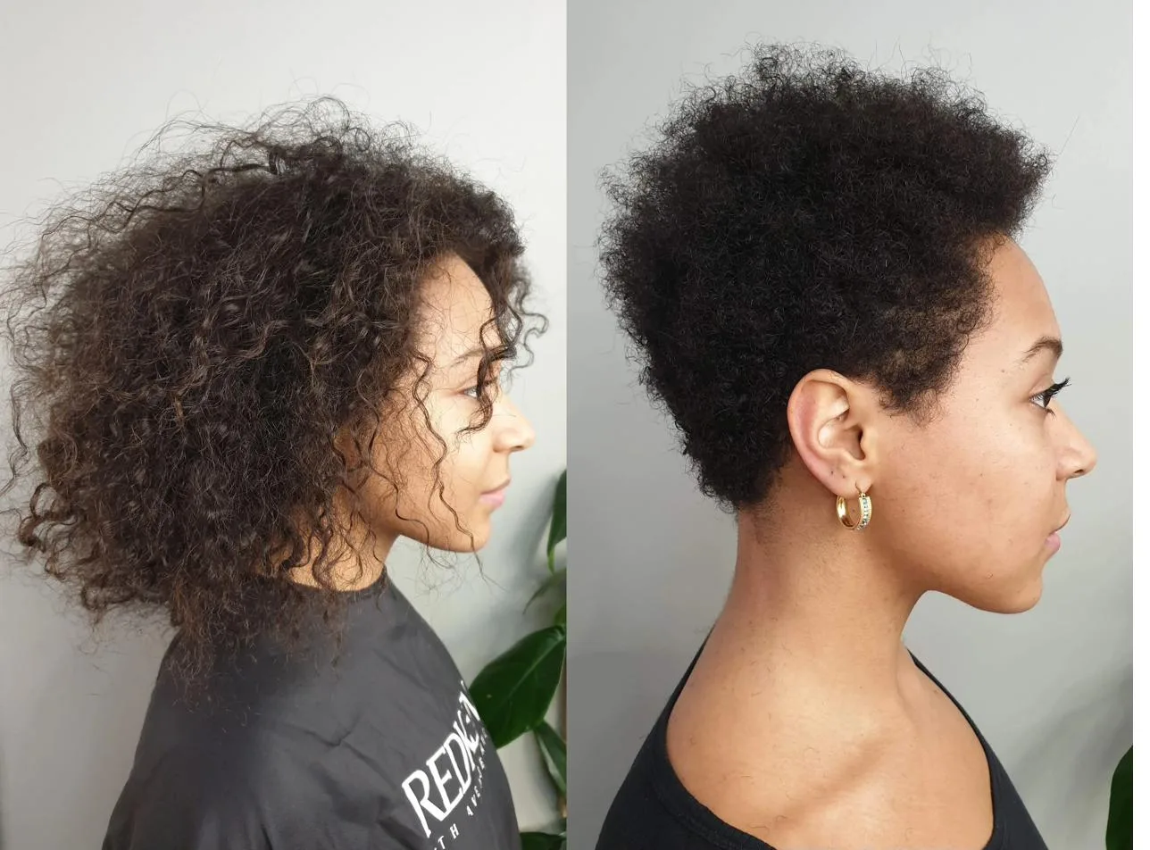 Avant après coupe courte cheveux frisés afro Paris Élodie Hue