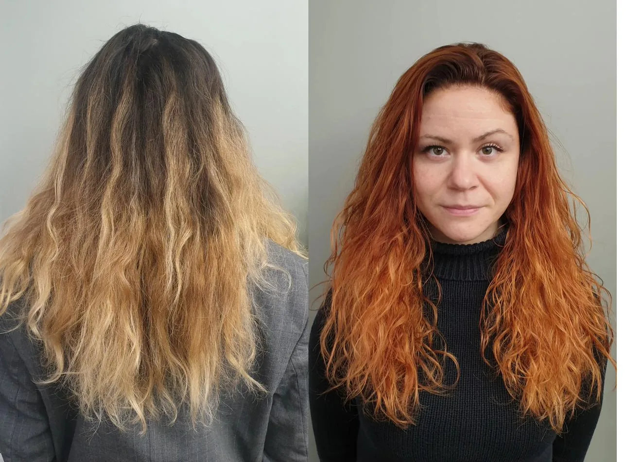Rattrapage balayage cuivré avant après Paris