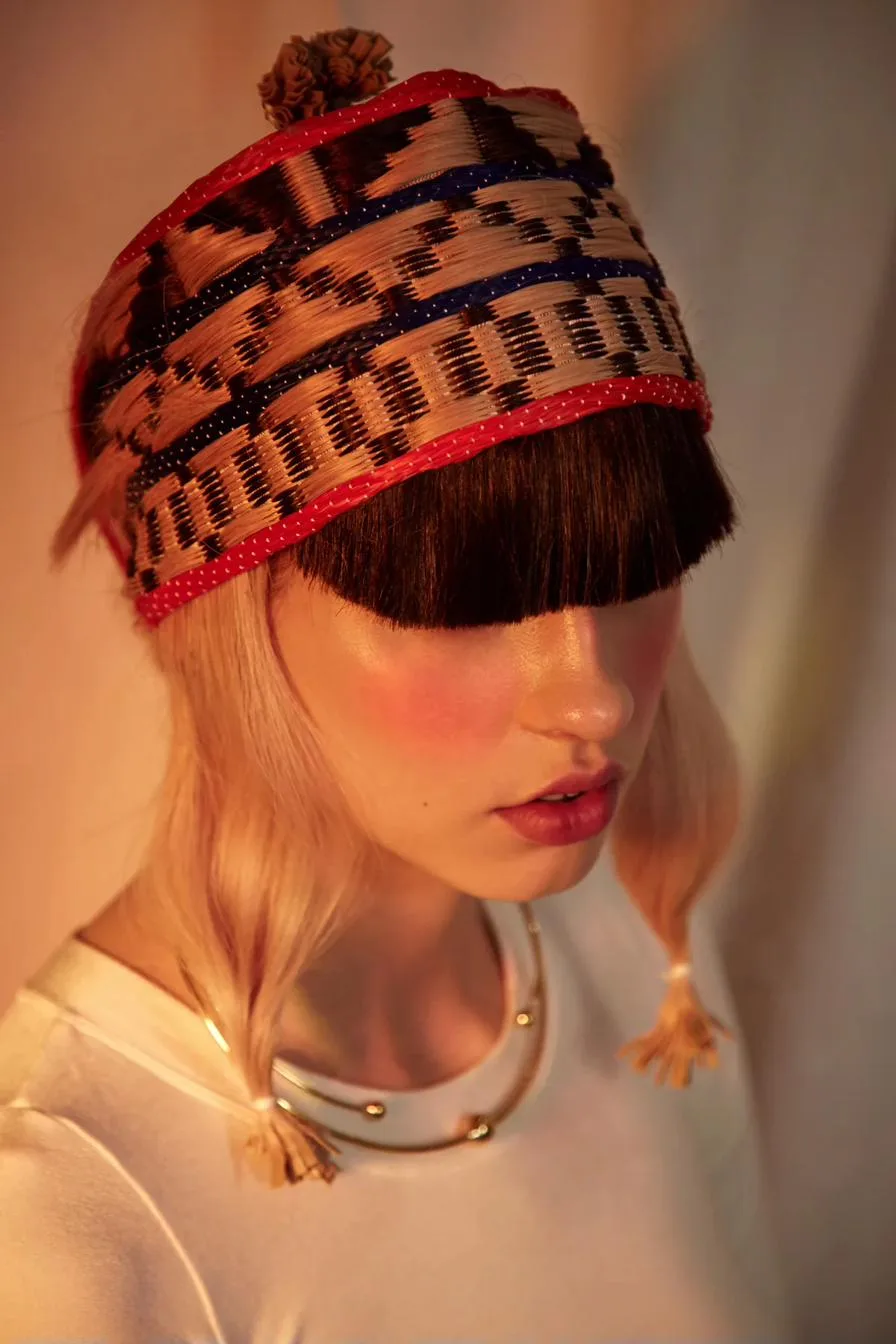 Bonnet tissé cheveux colorés Ixchel