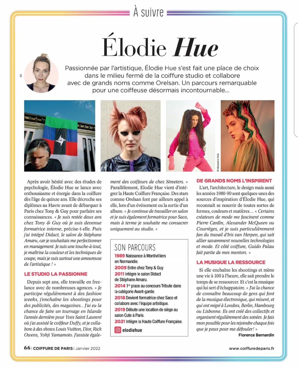 Article Coiffure de Paris janvier 2022 — Portrait Élodie Hue coloriste créative Paris par Florence Bernardin